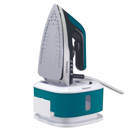 Fier de calcat Beper P204CAL200, 2250W, Placa ceramica, Termostat, Filtru, Ciclu continuu, Alb/albastru-verde