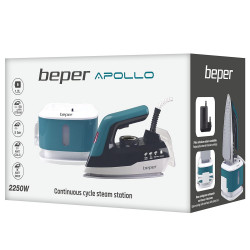 Beper P204CAL200 Iron, 2250W, Ceramic Plate, Thermostat, Filter, Continuous Cycle, White/Teal