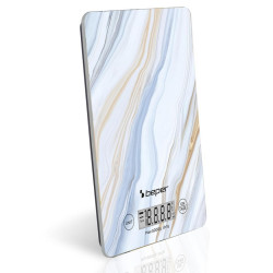Beper P102BIL001 Kitchen Scale, Up to 5 kg, LCD Display, Solid Foods and Liquids, Touch Controls, Tempered Glass, Marble