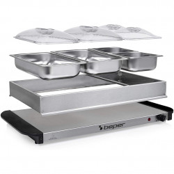 Уред за затопляне на храна Beper P101TEM002, 300W, 4 подвижни отделения, Термостат, Инокс