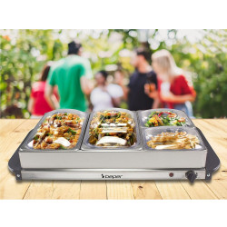 Уред за затопляне на храна Beper P101TEM002, 300W, 4 подвижни отделения, Термостат, Инокс