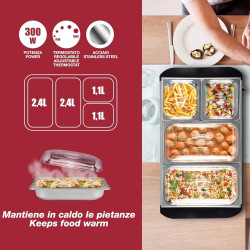 Incalzitor de alimente Beper P101TEM002, 300W, 4 compartimente detasabile, Termostat, Indicator luminos, Inox