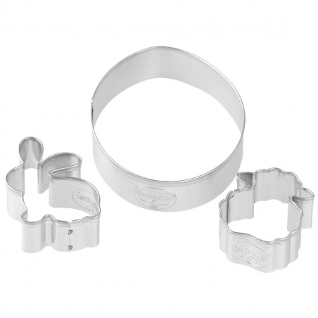 Dr. Oetker 1878 Set of 3 Linzer Cookie Cutters: Egg, Bunny, Lamb, Stainless Steel, Silver