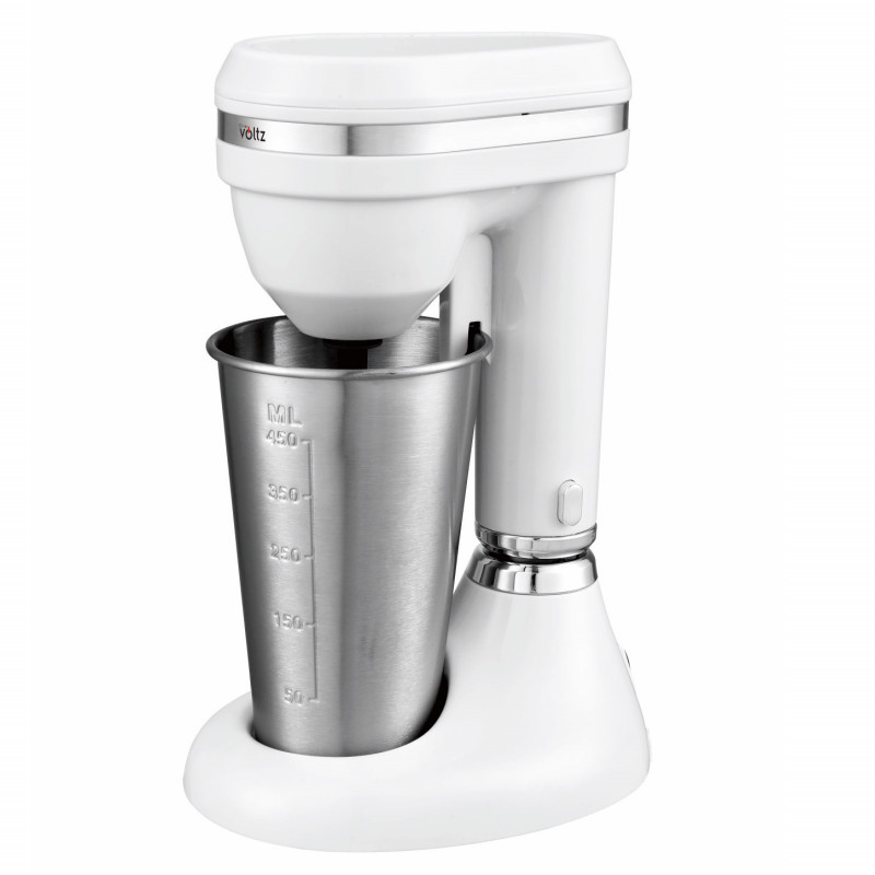 Mixer pentru frappe Oliver Voltz OV51163E, 100W, Bol otel inoxidabil 450 ml, 2 viteze, Agitator otel, Alb