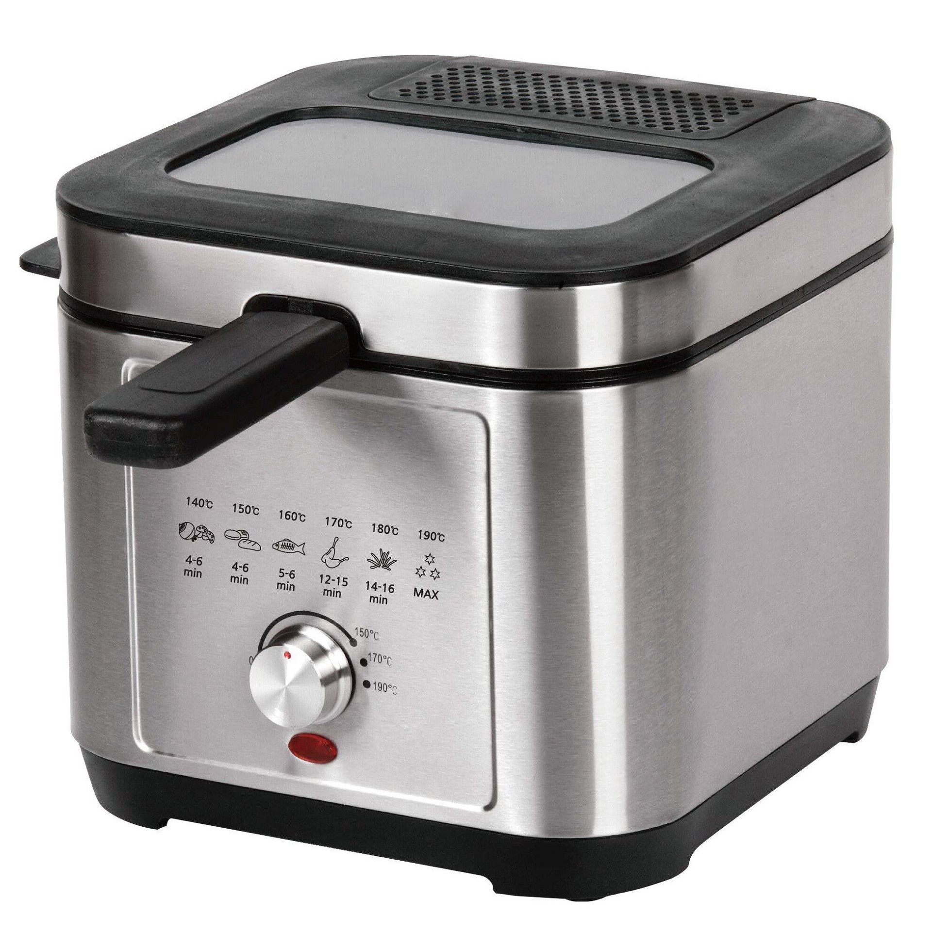 Фритюрник Elite ЕDF-1102, 1200W, 2.5 л, 150-190C, Прозорец за наблюдение, Филтър против миризми, Термостат, Инокс/черен