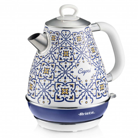 Ariete Capri 2869/0C Electric Kettle, 2000W, 1.7 L, Removable Filter, Water Level Window, 360° Cordless Base, White/Blue