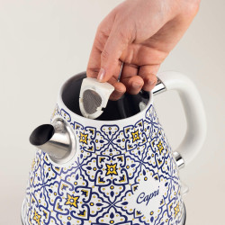Ariete Capri 2869/0C Electric Kettle, 2000W, 1.7 L, Removable Filter, Water Level Window, 360° Cordless Base, White/Blue