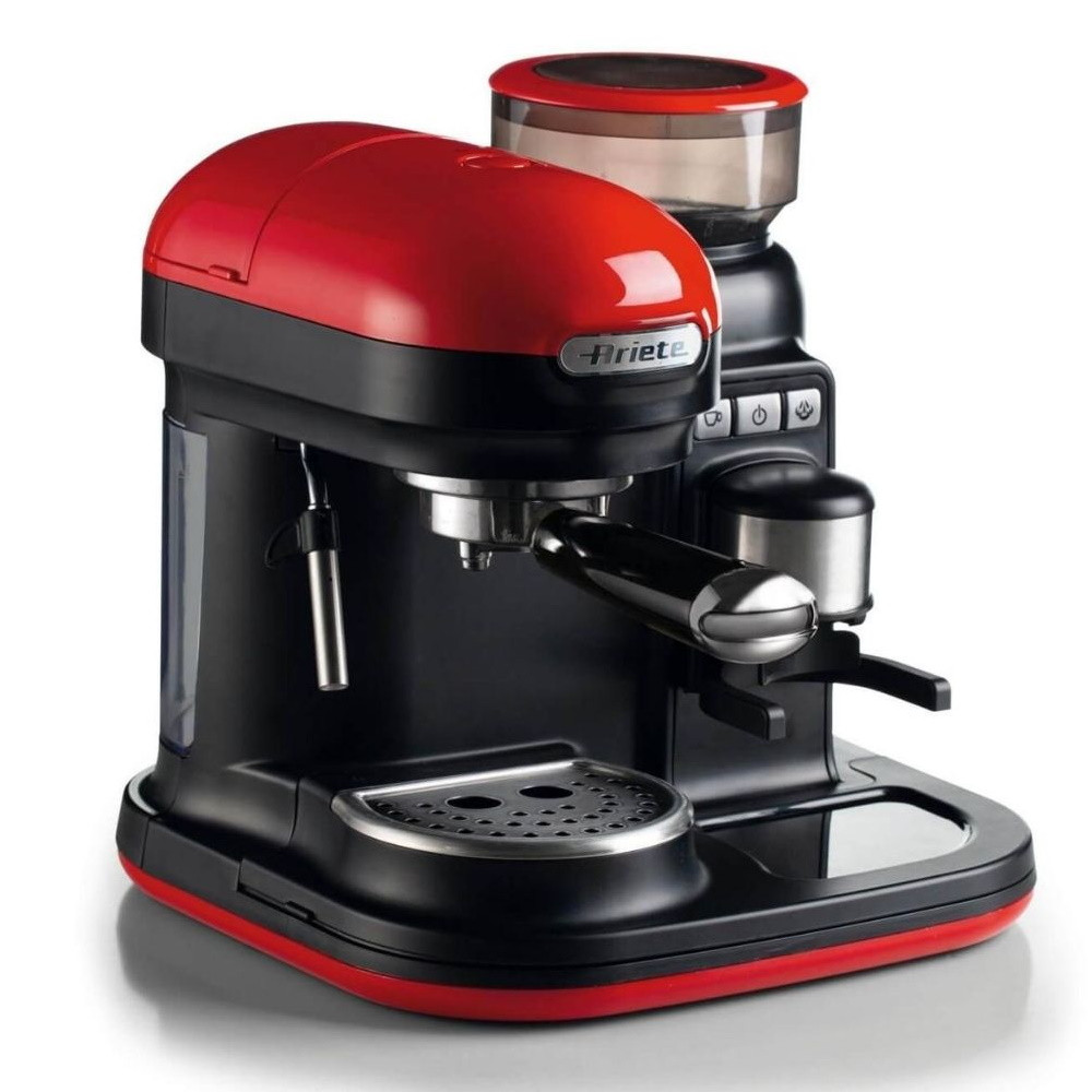 Еспресо машина Ariete ESPRESSO MODERNA 1318/00, 1080W, 15 bar, 0.8 л, Вградена кафемелачка, Стиймър, Червен