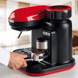Espressor manual Ariete ESPRESSO MODERNA 1318/00, 1080W, 15 bar, 0.8 L, Rasnita de cafea incorporata, Spumare lapte, Rosu