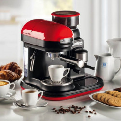 Еспресо машина Ariete ESPRESSO MODERNA 1318/00, 1080W, 15 bar, 0.8 л, Вградена кафемелачка, Стиймър, Червен