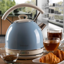 Електрическа кана/чайник Ariete VINTAGE 2877/05, 2000W, 1.7 л, Стоманен корпус, Студена повърхност, 360 основа, Син