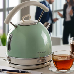 Ariete VINTAGE 2877/04 Electric Kettle, 2000W, 1.7 L, Stainless Steel Body, Cool-Touch Surface, 360° Base, Green