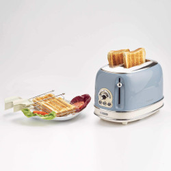 Ariete VINTAGE 0155/05 Toaster, 810W, 2-slice, 3 functions, 6 settings, Removable crumb tray, Blue
