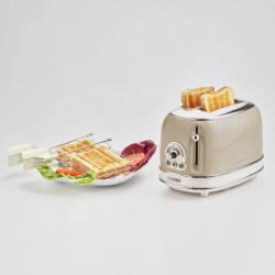 Ariete VINTAGE 0155/03 Toaster, 810W, 2-slice, 3 functions, 6 settings, Removable crumb tray, Beige