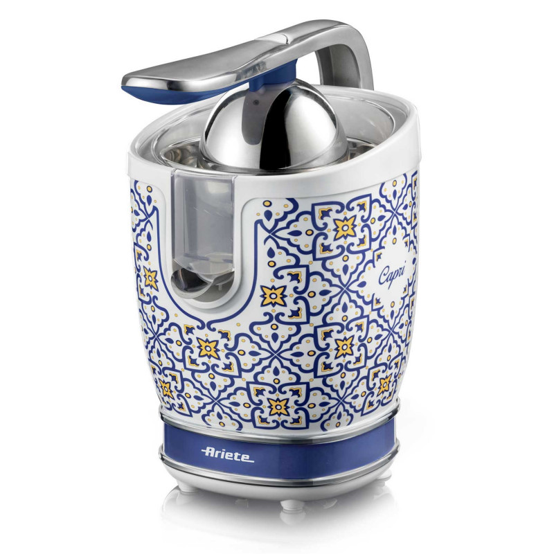 Цитрус преса Ariete Capri JUICER 0413/0C, 85W, Метално тяло, Безшумна работа, 2 приставки, Бял/син