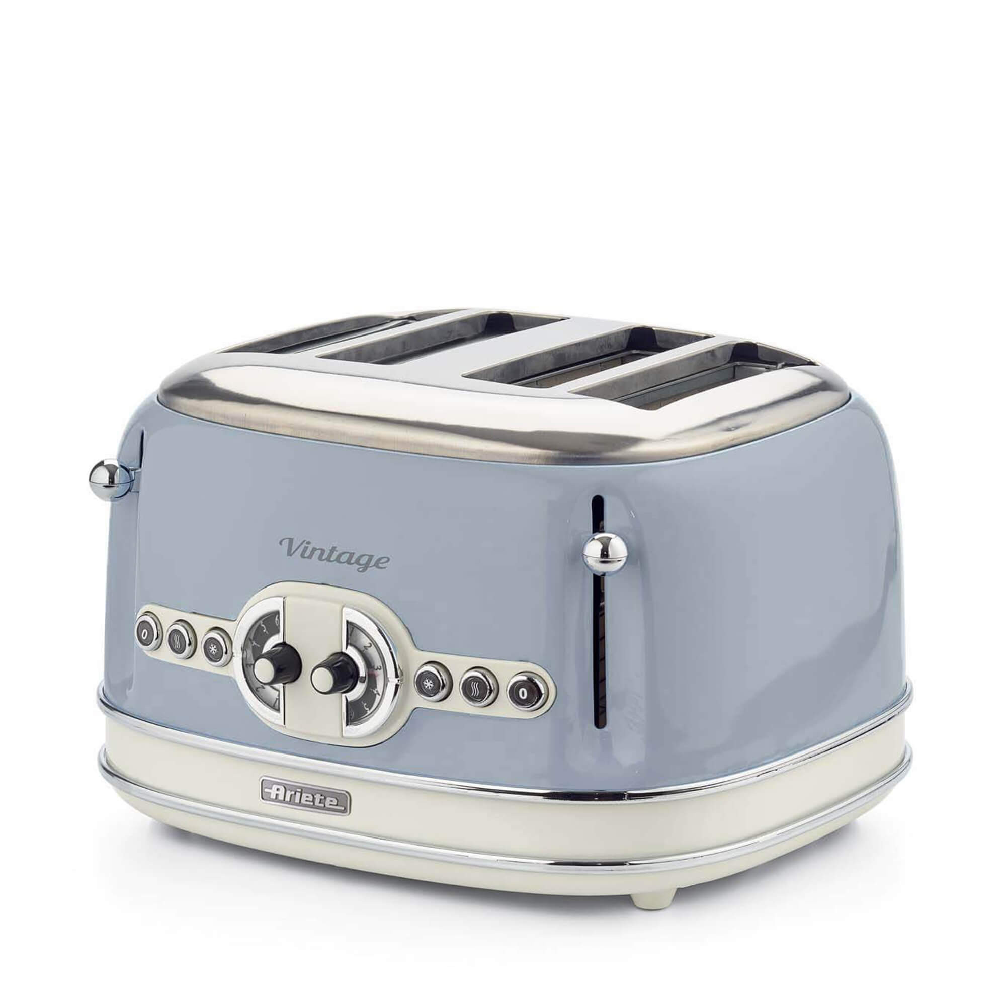Тостер за хляб Ariete VINTAGE 0156/05, 1600W, 4 филии, 3 функции, 6 степени, Подвижна тава за трохи, Син