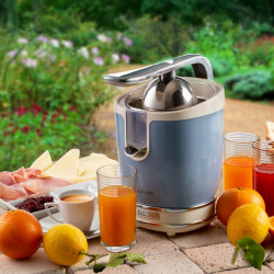Presa electrica pentru citrice Ariete VINTAGE JUICER 0413/05, 85W, Corp metalic, Functionare silentioasa, 2 atasamente, Albastru