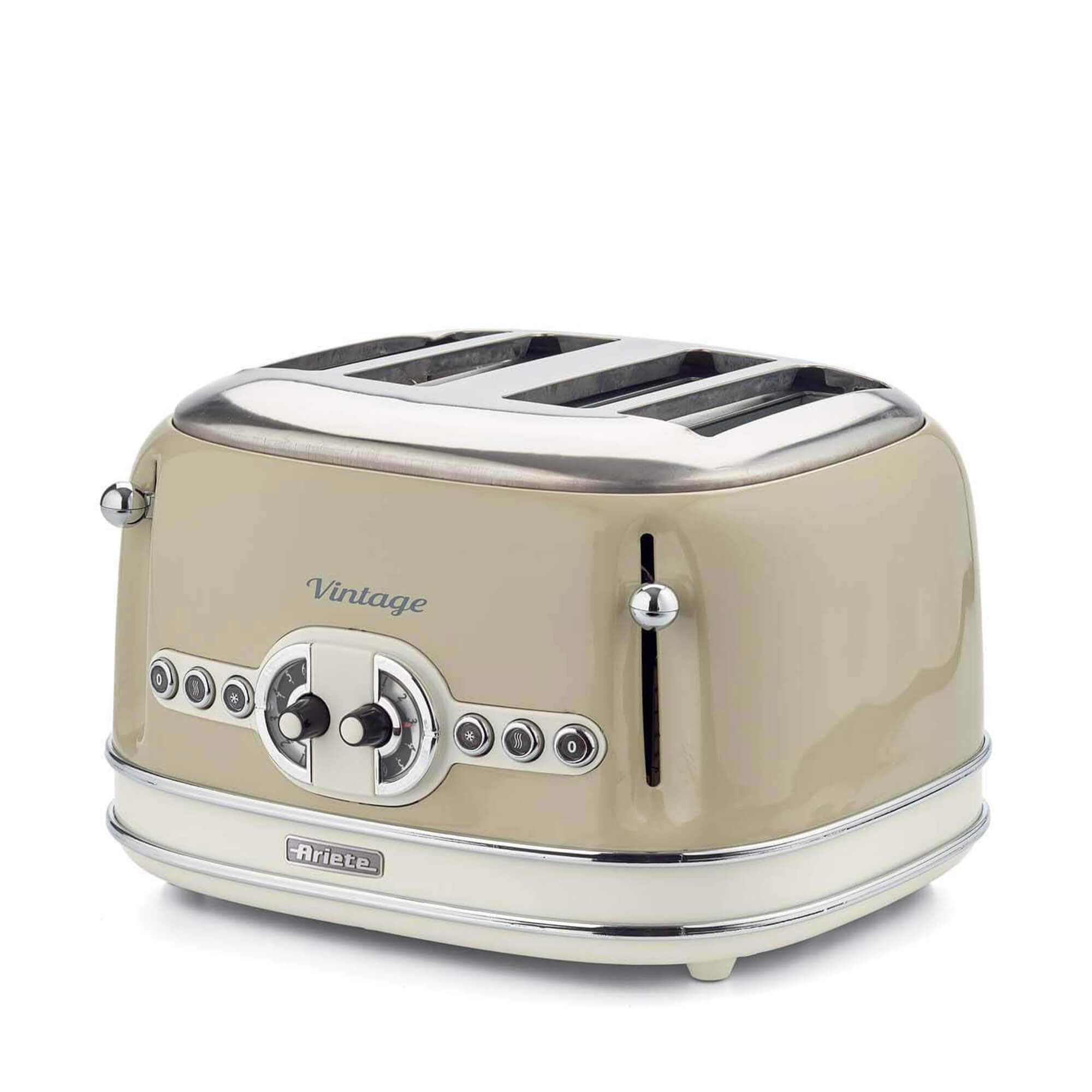 Тостер за хляб Ariete VINTAGE 0156/03, 1600W, 4 филии, 3 функции, 6 степени, Подвижна тава за трохи, Бежов