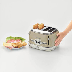 Тостер за хляб Ariete VINTAGE 0156/03, 1600W, 4 филии, 3 функции, 6 степени, Подвижна тава за трохи, Бежов