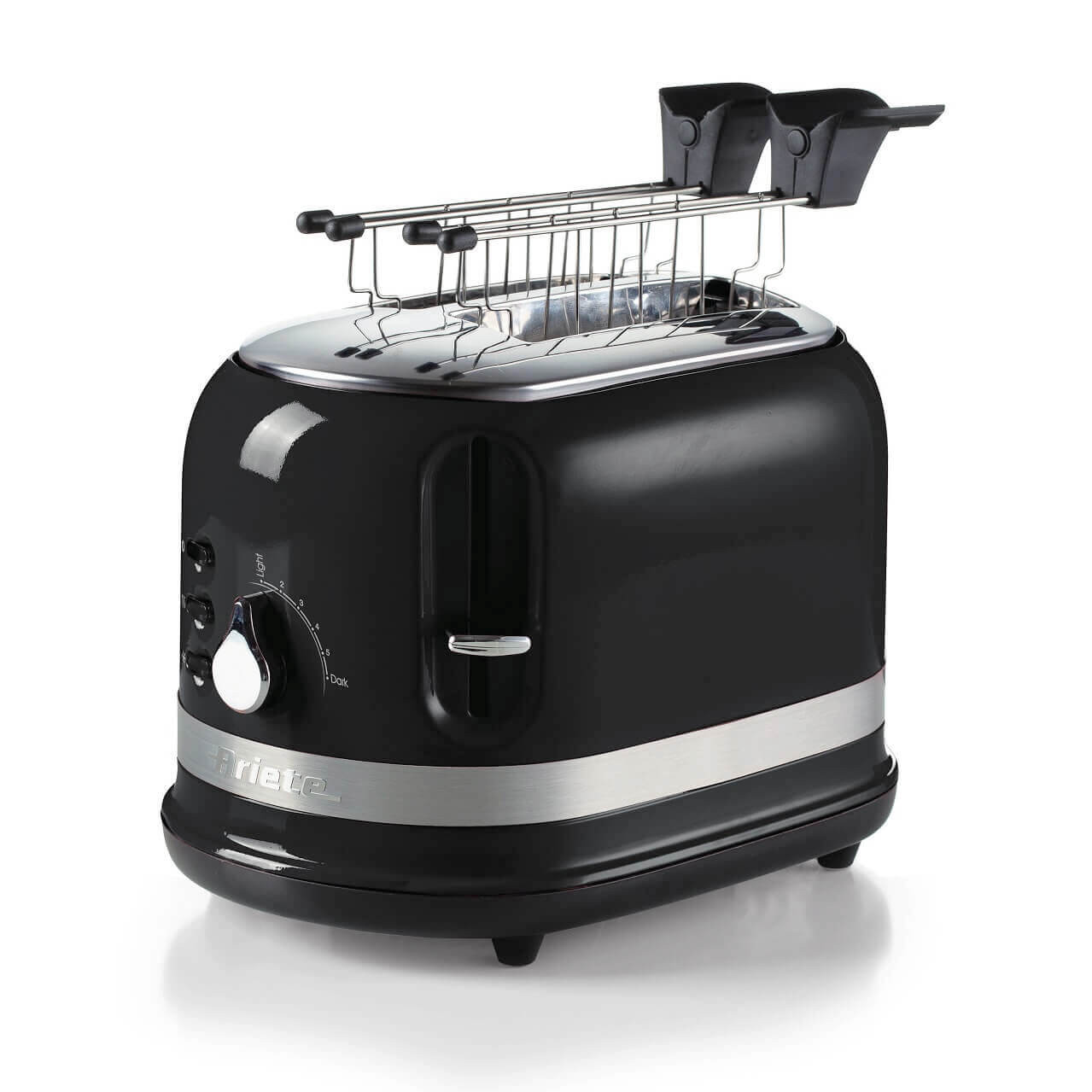 Тостер за хляб Ariete MODERNA 0149/02, 815W, 2 филии, 3 функции, 6 степени, Подвижна тава за трохи, Черен