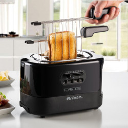 Τοστιέρα ψωμιού Ariete TOASTIME 0159/02, 700W, 2 φέτες, 3 λειτουργίες, 9 στάδια, Αφαιρούμενος δίσκος ψίχας, Μαύρο