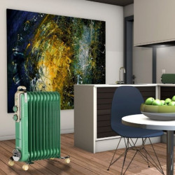 Καλοριφέρ λαδιού Ariete VINTAGE 0839, 2500W, 11 πτερύγια, 3 επίπεδα, Ένδειξη ισχύος, περιστρεφόμενες ρόδες 360°, Πράσινο