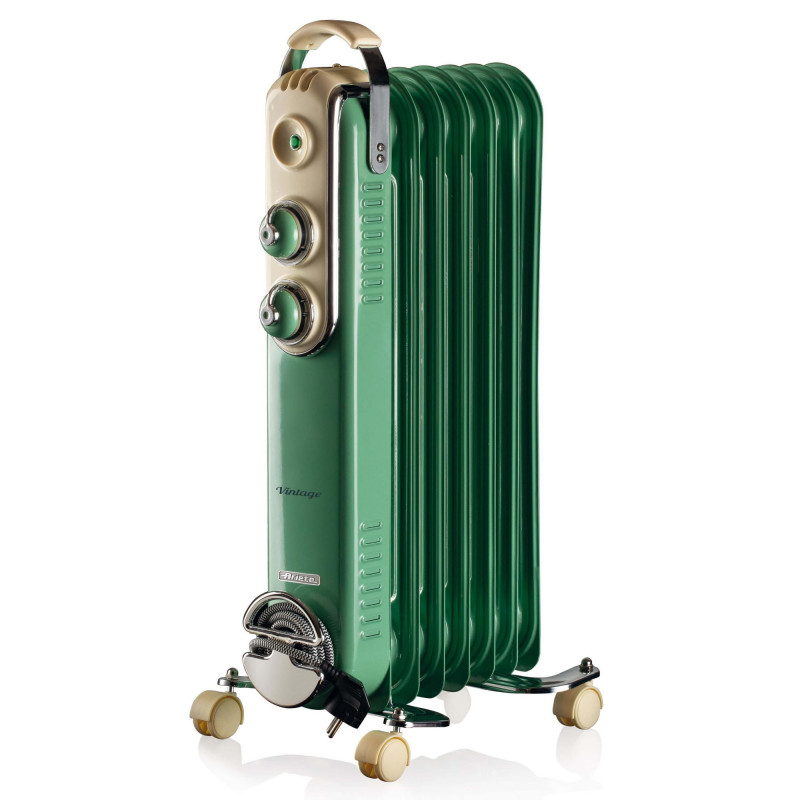 Καλοριφέρ λαδιού Ariete VINTAGE 0837/14, 1500W, 7 πτερύγια, 15 m2, 3 επίπεδα, περιστρεφόμενες ρόδες 360 μοιρών, Λαβή, Πράσινο