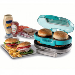 Ariete Party Time 0205/01 Burger and Sandwich Maker, 1200W, 2 compartments, Non-stick plates, Removable tray, Turquoise