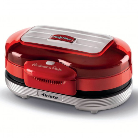 Μηχανή για μπέργκερ και σάντουιτς Ariete Party Time 0205/00, 1200W, 2 διαμερίσματα, Αντικολλητικές πλάκες, Αφαιρούμενος δίσκος, Κόκκινο