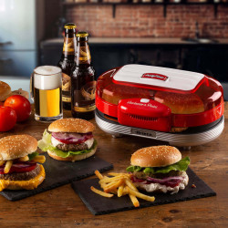 Aparat preparare burgeri Ariete Party Time 0205/00, 1200W, 2 compartimente, Placi neaderente, Tava detasabila, Rosu
