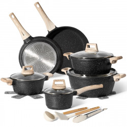 Set oale si tigai Just Perfecto JL-27, 15 piese, Aluminiu turnat, Acoperire din marmura, Inductie, Accesorii, Dark graphite