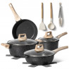 Комплект тенджери и тигани Just Perfecto JL-32, 12 ч, Отливка, Мраморно покритие, Индукция, Аксесоари, Черен
