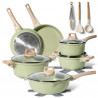 Set oale si tigai Just Perfecto JL-787, 15 piese, Finisaj marmura, Inductie, Accesorii, Verde