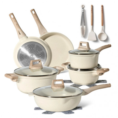 Set oale si tigai Just Perfecto JL-788, 15 piese,  Finisaj marmura, Inductie, Accesorii, Bej