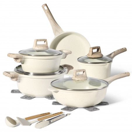 Set oale si tigai Just Perfecto JL-777, 14 piese, Finisaj marmura, Inductie, Accesorii, Bej