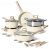 Just Perfecto JL-779 Cookware Set, 15 pcs, Cast Iron, Marble Coating, Induction Compatible, Steamer, Accessories, Beige