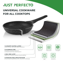 Set oale si tigai Just Perfecto JL-780, 15 piese, Finisaj marmura, Inductie, Oala cu aburi, Accesorii, Negru
