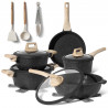 Just Perfecto JL-889 Cookware Set, 14 pcs, Cast Iron, Marble Coating, Induction Compatible, Accessories, Black