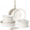 Just Perfecto JL-999 Cookware Set, 11 pcs, Cast Iron, Marble Coating, Induction Compatible, 2 Removable Handles, White/Beige