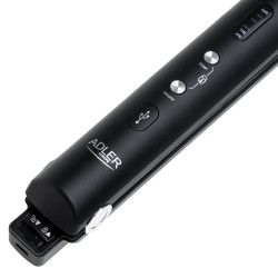 Adler AD 2327 Cordless Hair Straightener, 70W, Floating Plates, Ceramic, 50-Minute Run Time, 3 Heat Settings up to 200°C, Black