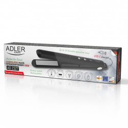 Преса за коса без кабел Adler AD 2327, 70W, Плаващи плочи, Керамика, Автономия 50 мин, 3 нива до 200C, Черен