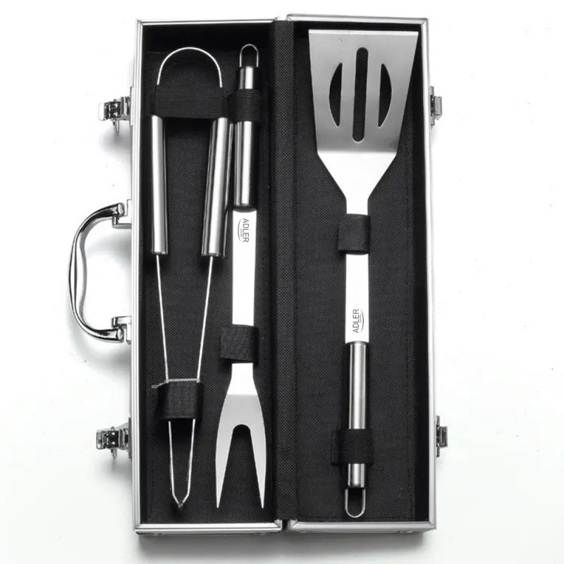 Adler AD 6729 4-Piece Barbecue Set, Stainless Steel, Aluminum Carrying Case, Hanging Holes, Silver
