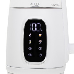 Ηλεκτρικός βραστήρας Adler AD 1305, 1850/2200 W, 1,7 l, Έλεγχος αφής, Έγχρωμη οθόνη LCD, Πέντε ρυθμίσεις θερμοκρασίας 40-100°C, Φίλτρο κατά της καθίζησης, Λευκό/χρυσό