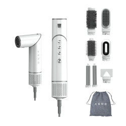 Συσκευή στεγνώματος και styling μαλλιών AENO HS1 AHS0001, 1200W, 4 ταχύτητες, 4 επίπεδα, 7 εξαρτήματα, Ιονισμός, Λευκό