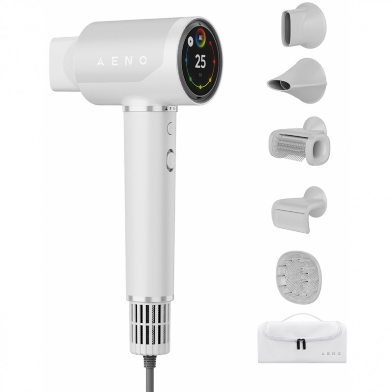 AENO HD5 AHD0005W Brushless Motor Hair Dryer, 1500W, 2 speeds, 3 heat settings, 67 dB, Voice Control, White