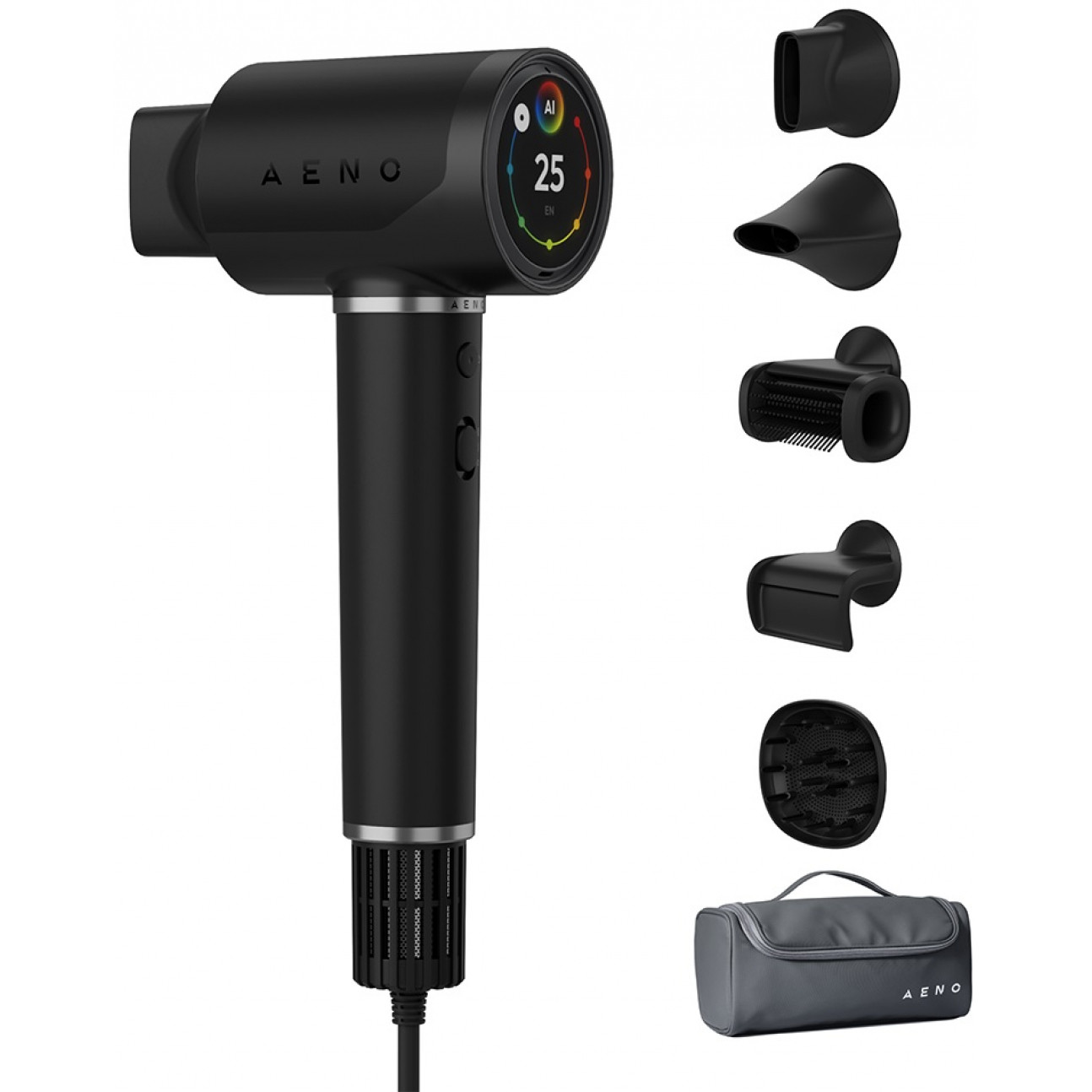 Сешоар с безчетков мотор AI AENO HD5 AHD0005B, 1500W, 2 скорости, 3 нива, 67 dB, Гласов контрол, Черен