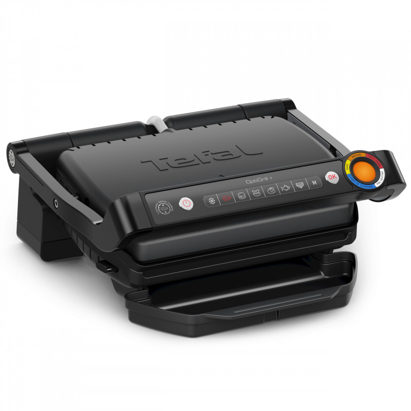 Електрическа скара Tefal OptiGrill+ GC717810, 2000W, 6 програми, Тефлоново незалепващо покритие, Touch screen, Интелигентен грил, Max 240C, Черен