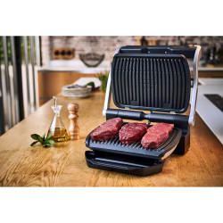 Електрическа скара Tefal OptiGrill+ Waffles GC716D12, 2000W, 6 програми, Незалепващо покритие, 30x20 см, Интелигентен грил, Черен