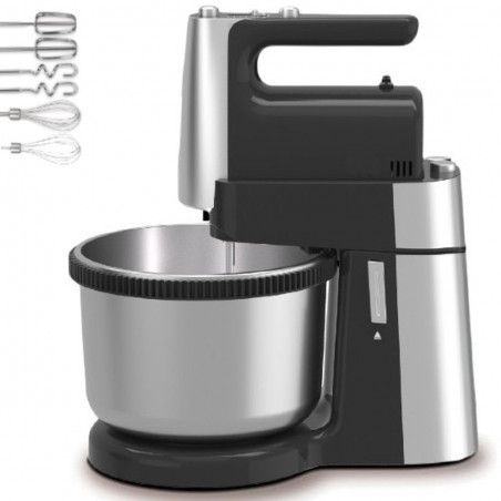 Миксер с купа Royalty Line RL-HM19015, 400W, 6 бъркалки, 3 л, Турбо, 5 скорости, Черен/инокс