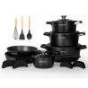 Royalty Line Premium RL-OS1014B Cookware Set, 17 pcs, Cast Iron, Greblon Marble Coating, Induction Compatible, Black